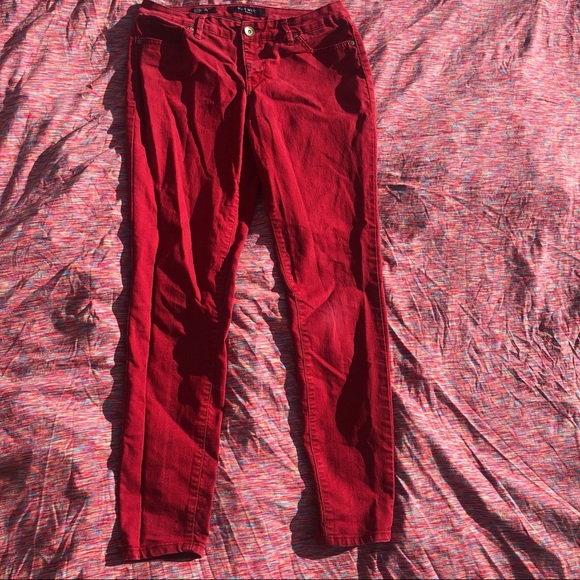 Red Denim Cigarette Fit Skinny Nine West Jeans - Picture 3 of 14